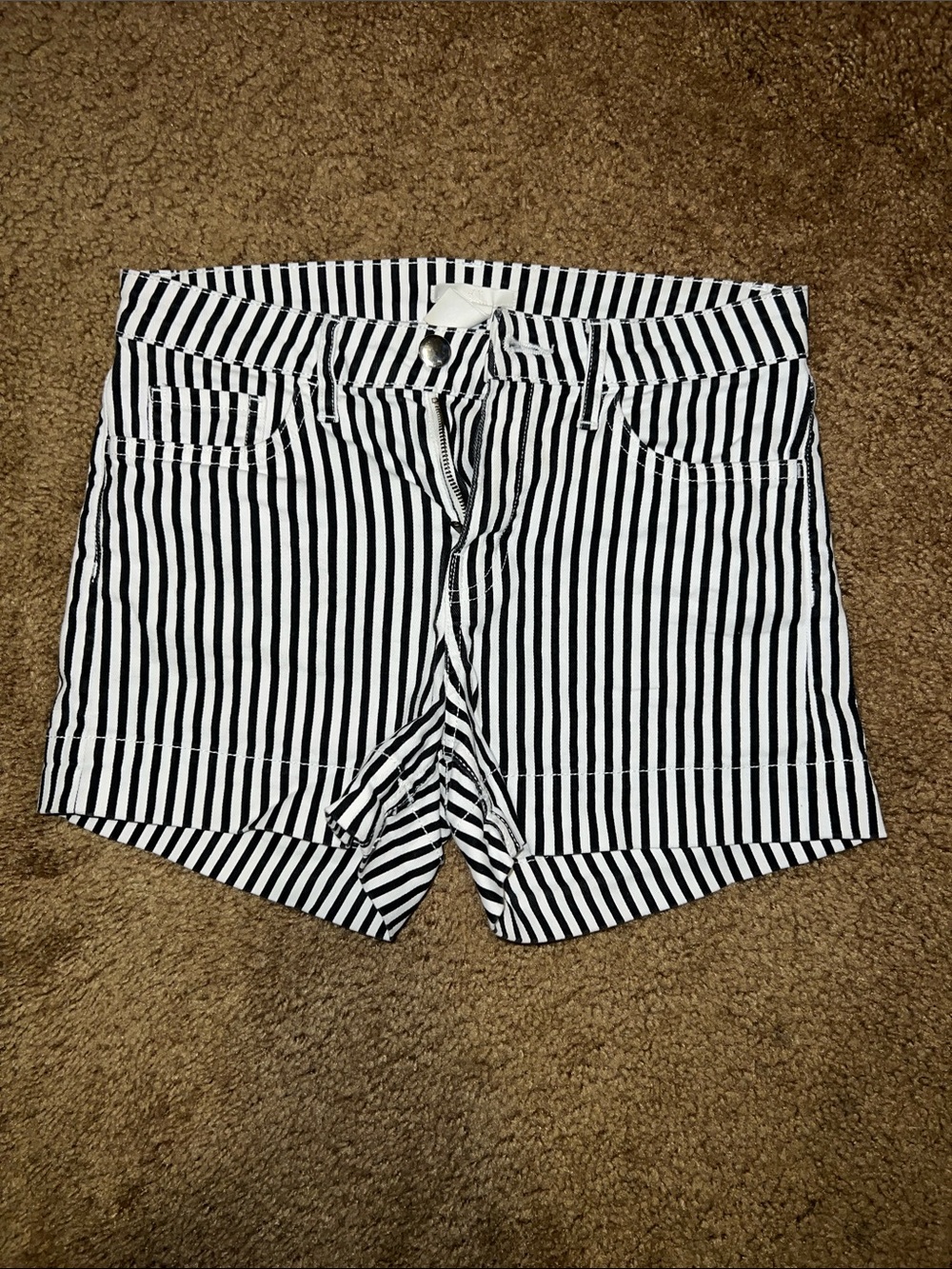 H&M Black and White Vertical Stripe Denim Shorts